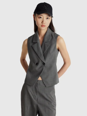 Benetton, Double-breasted Pinstripe Vest, Dark Gray, Women United Colors of Benetton