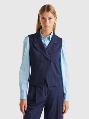 Benetton, Double-breasted Pinstripe Vest, size , Dark Blue, Women United Colors of Benetton