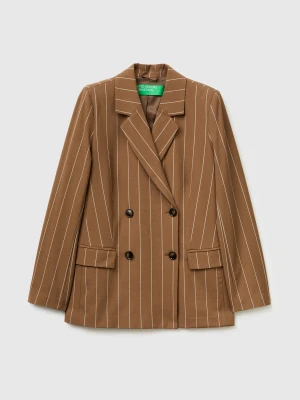Benetton, Double-breasted Pinstriped Jacket, Brown, Women United Colors of Benetton