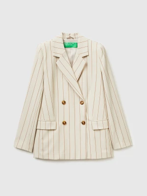 Benetton, Double-breasted Pinstriped Jacket, Creamy White, Women United Colors of Benetton