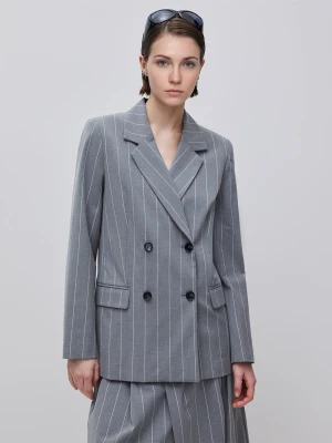Benetton, Double-breasted Pinstriped Jacket, Gray, Women United Colors of Benetton
