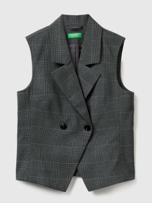 Benetton, Double-breasted Prince Of Wales Vest, Gray, Women United Colors of Benetton