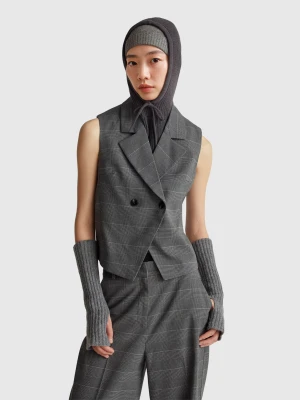 Benetton, Double-breasted Prince Of Wales Vest, Gray, Women United Colors of Benetton