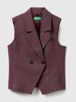 Benetton, Double-breasted Prince Of Wales Vest, Plum, Women United Colors of Benetton