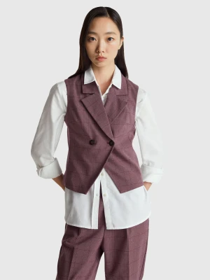 Benetton, Double-breasted Prince Of Wales Vest, Plum, Women United Colors of Benetton