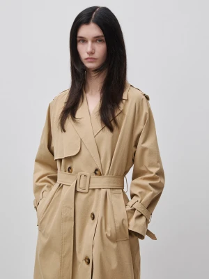 Benetton, Double-breasted Trench Coat With Belt, Size: XS, Camel, Women United Colors of Benetton