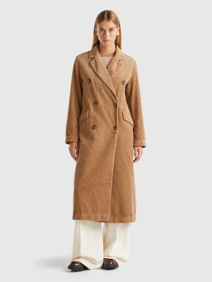 Benetton, Double-breasted Velvet Trench Coat, size , Camel, Women United Colors of Benetton