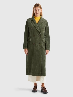 Benetton, Double-breasted Velvet Trench Coat, size , Military Green, Women United Colors of Benetton