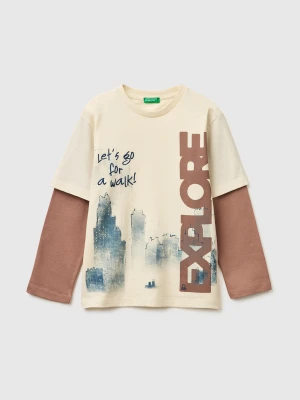 Benetton, Double-sleeved T-shirt, Size: XL, Creamy White, Kids United Colors of Benetton