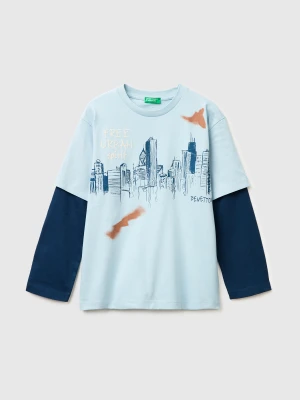 Benetton, Double-sleeved T-shirt, Size: XL, Sky Blue, Kids United Colors of Benetton