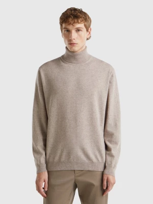 Benetton, Dove Gray Turtleneck In Pure Merino Wool, size L, Dove Gray, Men United Colors of Benetton