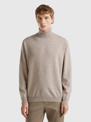 Benetton, Dove Gray Turtleneck In Pure Merino Wool, size M, Dove Gray, Men United Colors of Benetton