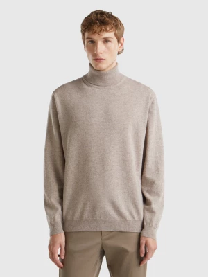 Benetton, Dove Gray Turtleneck In Pure Merino Wool, size XL, Dove Gray, Men United Colors of Benetton