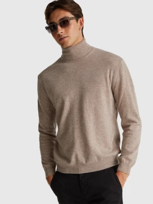 Benetton, Brown Mélange Turtleneck In Pure Merino Wool, size XS, Dove Gray, Men United Colors of Benetton
