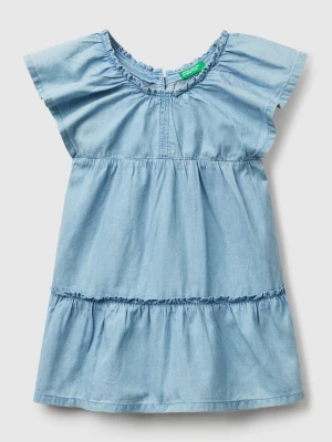 Benetton, Dress In Chambray With Frill, size 116, Light Blue, Kids United Colors of Benetton