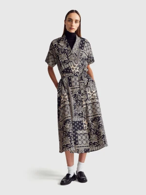 Benetton, Dress With Bandana Print, Size: XS, Black, Women United Colors of Benetton