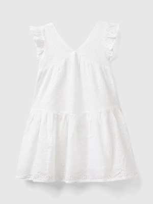 Benetton, Dress With Broderie Anglaise Embroidery, size 2XL, White, Kids United Colors of Benetton