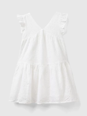 Benetton, Dress With Broderie Anglaise Embroidery, size L, White, Kids United Colors of Benetton