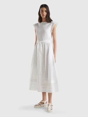 Benetton, Dress With Broderie Anglaise, size L, White, Women United Colors of Benetton