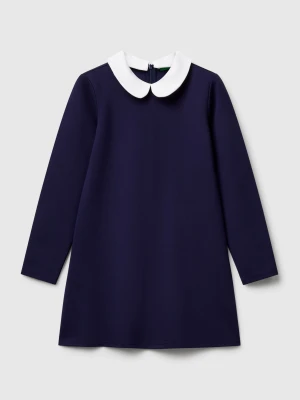 Benetton, Dress With Collar In Viscose Blend, size XL, Dark Blue, Kids United Colors of Benetton