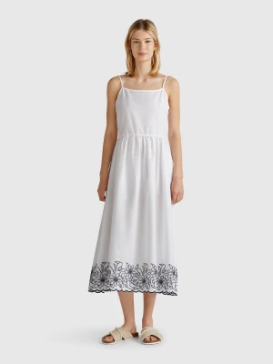 Benetton, Dress With Floral Embroidery, size XXS, White, Women United Colors of Benetton