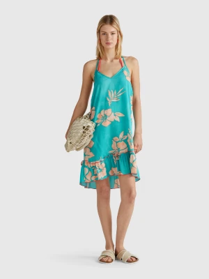Benetton, Dress With Flower Print, size S, Aqua, Women United Colors of Benetton
