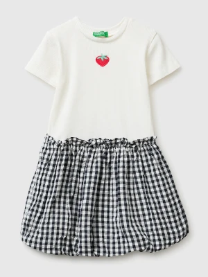 Benetton, Dress With Gingham Skirt, Size: 116, Creamy White, Kids United Colors of Benetton