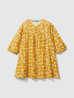 Benetton, Dress With Horse Print, size 2XL, Mustard, Kids United Colors of Benetton