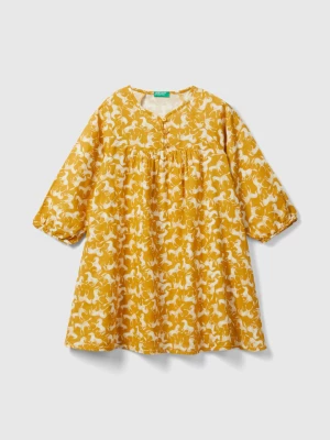 Benetton, Dress With Horse Print, size M, Mustard, Kids United Colors of Benetton