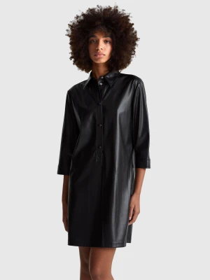 Benetton, Dress With Imitation Leather Collar, Size: XS, Black, Women United Colors of Benetton