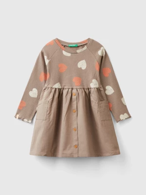 Benetton, Dress With Print And Buttons, size 104, Dove Gray, Kids United Colors of Benetton