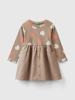 Benetton, Dress With Print And Buttons, size 110, Dove Gray, Kids United Colors of Benetton