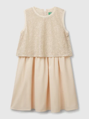Benetton, Dress With Sequins, size XL, Creamy White, Kids United Colors of Benetton
