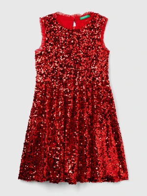 Benetton, Dress With Sequins, size 3XL, Red, Kids United Colors of Benetton