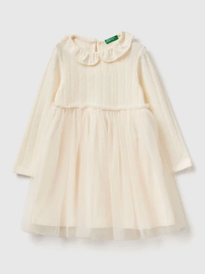 Benetton, Dress With Tulle Collar, Size: 116, Creamy White, Kids United Colors of Benetton