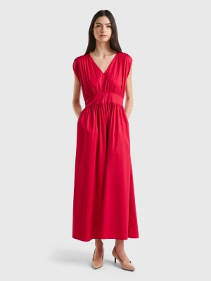Benetton, Dress With V-neck, size L, Red, Women United Colors of Benetton