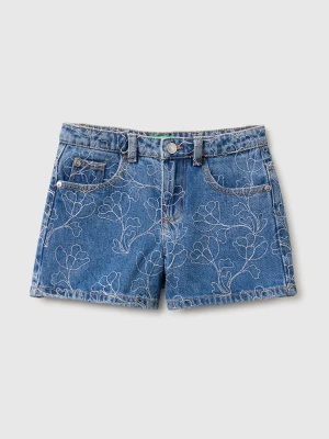 Benetton, Embroidered Denim Shorts, Blue, Kids United Colors Of Benetton