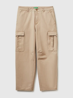 Benetton, Faded Cotton Cargo Trousers, Size: 54, Beige, Men United Colors of Benetton