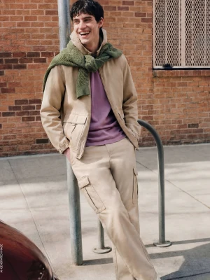 Benetton, Faded Cotton Cargo Trousers, Size: 54, Beige, Men United Colors of Benetton