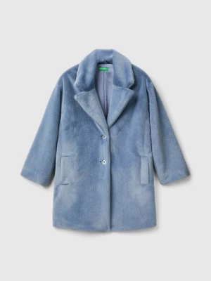 Benetton, Faux Fur Coat, size M, Air Force Blue, Kids United Colors of Benetton