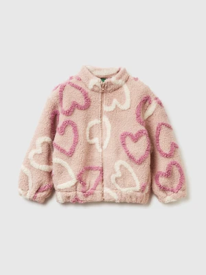 Benetton, Faux Fur Heart Sweatshirt, Size: 116, Soft Pink, Kids United Colors of Benetton