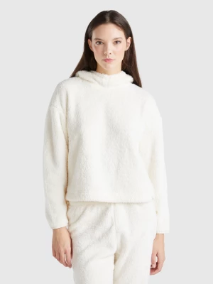 Benetton, Faux Fur Hooded Sweater, size XXS, Creamy White, Women United Colors of Benetton