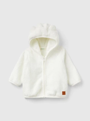 Benetton, Faux Fur Sweatshirt With Zip, size 82, Creamy White, Kids United Colors of Benetton