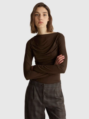 Zdjęcie produktu Benetton, Fitted Boat Neck T-shirt, Size: XXS, Brown, Women United Colors of Benetton