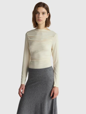 Benetton, Fitted Boat Neck T-shirt, Size: XXS, Creamy White, Women United Colors of Benetton