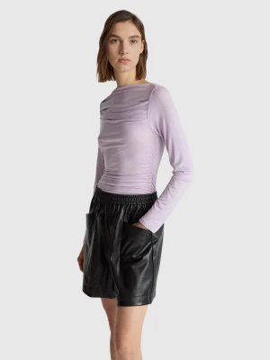 Benetton, Fitted Boat Neck T-shirt, Size: XXS, Lilac, Women United Colors of Benetton