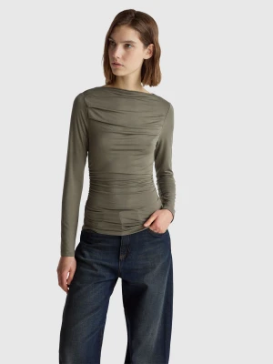 Benetton, Fitted Boat Neck T-shirt, Size: XXS, Military Green, Women United Colors of Benetton