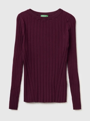 Benetton, Fitted Ribbed Sweater, Size: XS, Burgundy, Women United Colors of Benetton