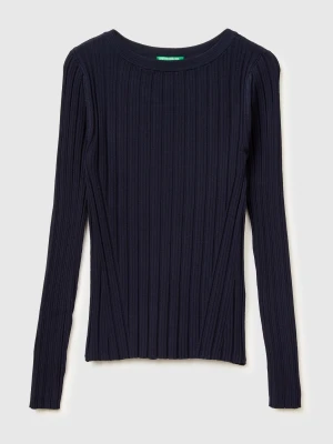 Benetton, Fitted Ribbed Sweater, Size: XS, Dark Blue, Women United Colors of Benetton