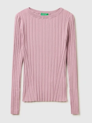 Benetton, Fitted Ribbed Sweater, Size: XS, Soft Pink, Women United Colors of Benetton
